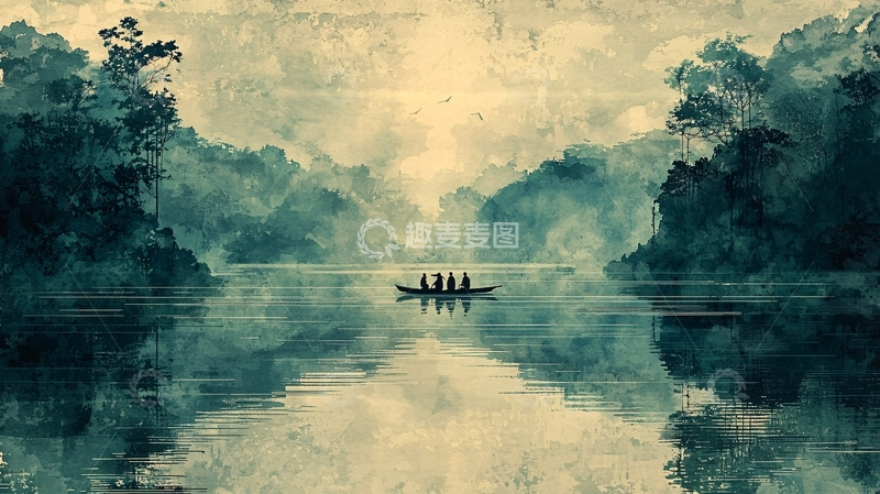 高清大图下载【趣麦麦图】雾气笼罩的丛林河流