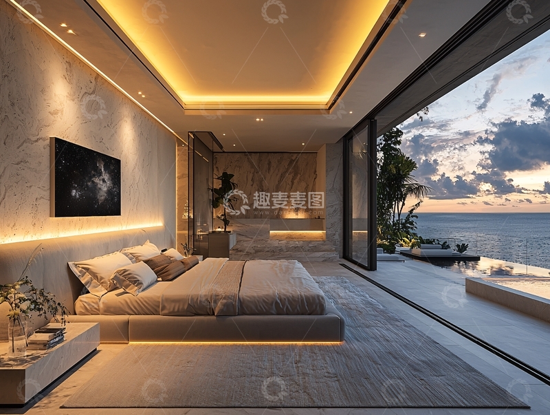 高清大图下载【趣麦麦图】海景卧室极简奢华装修