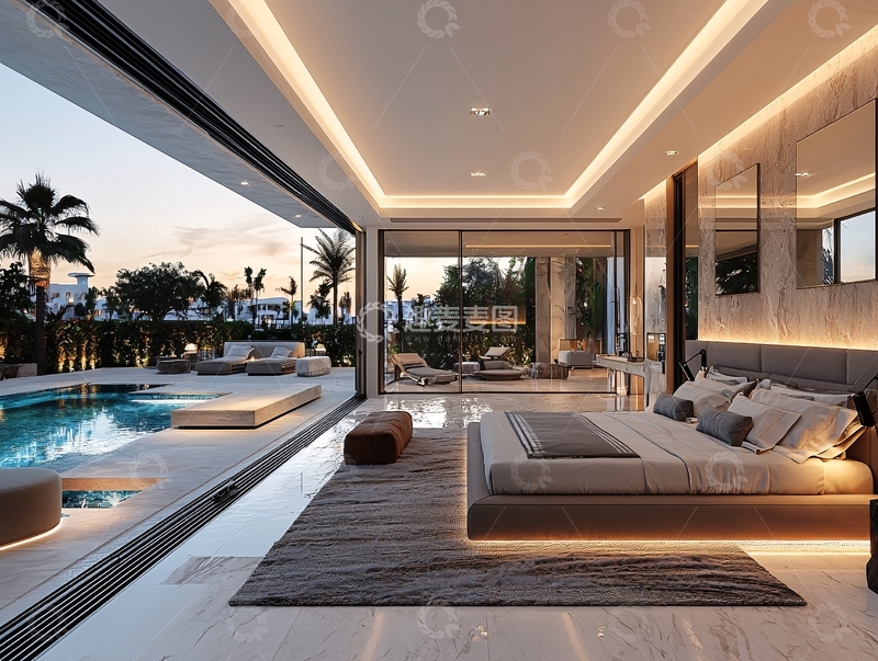 高清大图下载【趣麦麦图】现代轻奢卧室泳池景观
