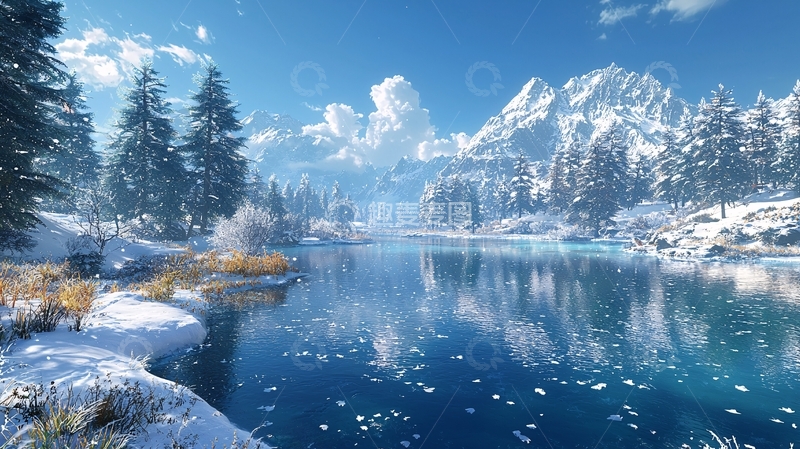 高清大图下载【趣麦麦图】雪山湖泊冬季风景