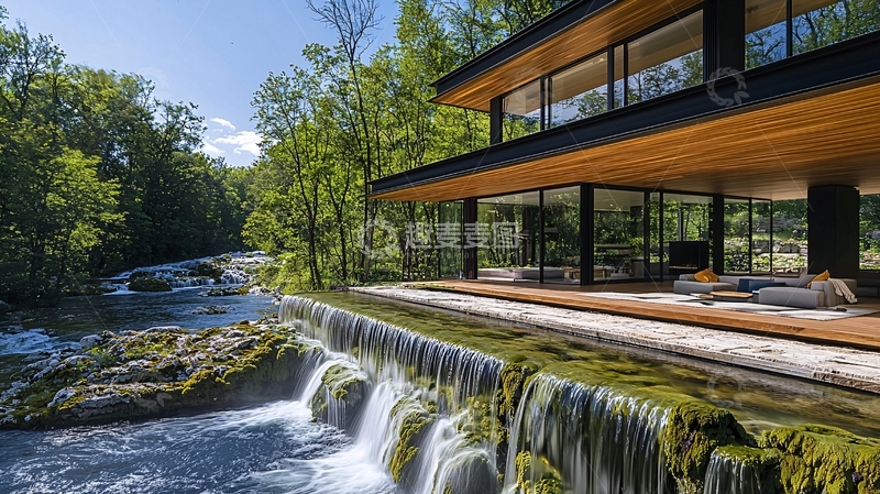 高清大图下载【趣麦麦图】水边现代木制别墅