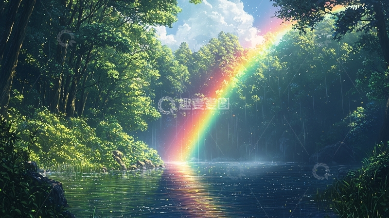高清大图下载【趣麦麦图】森林彩虹河流