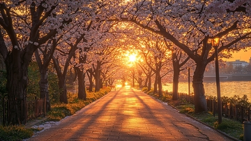 樱花树隧道日落