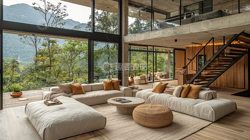 高清大图下载【趣麦麦图】现代极简风格山景别墅客厅