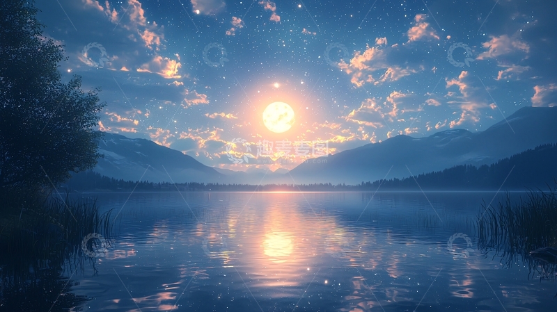 高清大图下载【趣麦麦图】宁静祥和的日出湖景