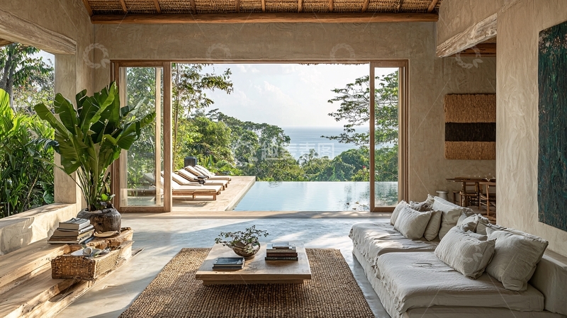 高清大图下载【趣麦麦图】海景别墅客厅落地窗