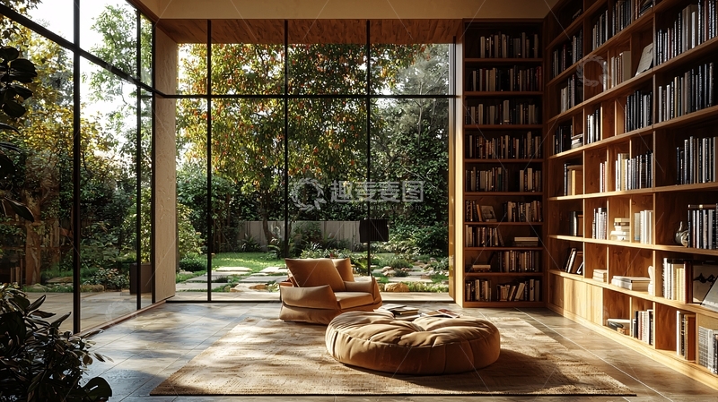 高清大图下载【趣麦麦图】现代简约落地窗书房