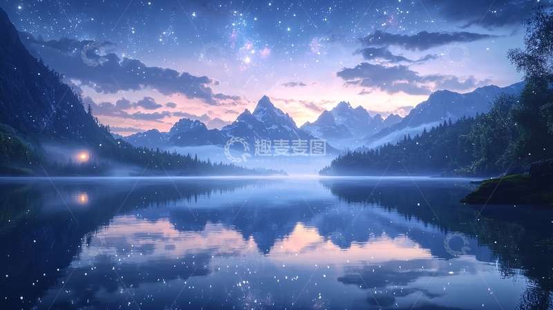高清大图下载【趣麦麦图】星空倒影山峰湖泊