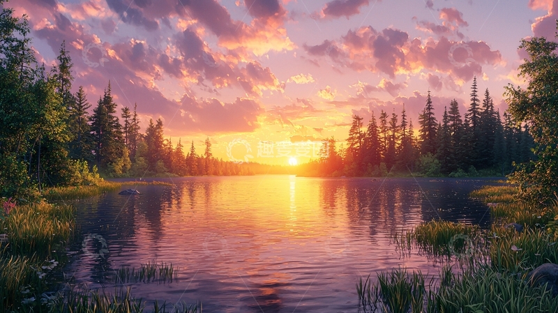 高清大图下载【趣麦麦图】唯美日落湖景