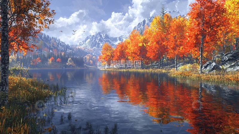 高清大图下载【趣麦麦图】秋日湖泊山景