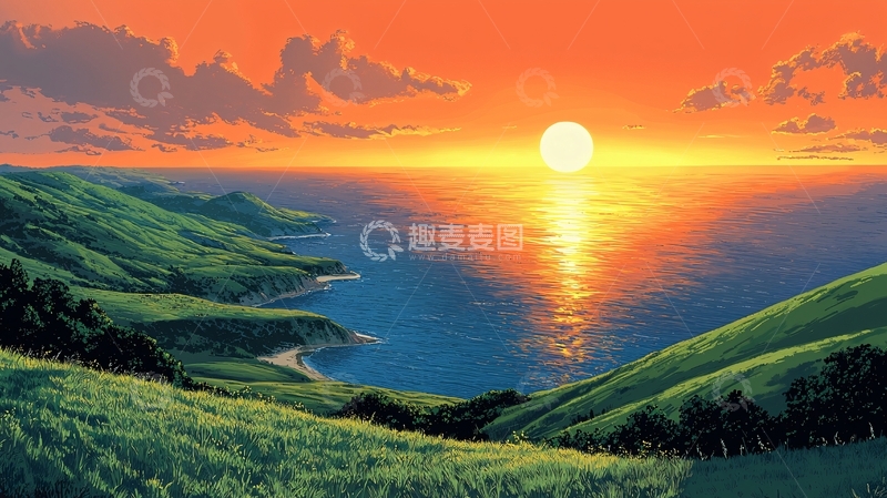 高清大图下载【趣麦麦图】日落海景