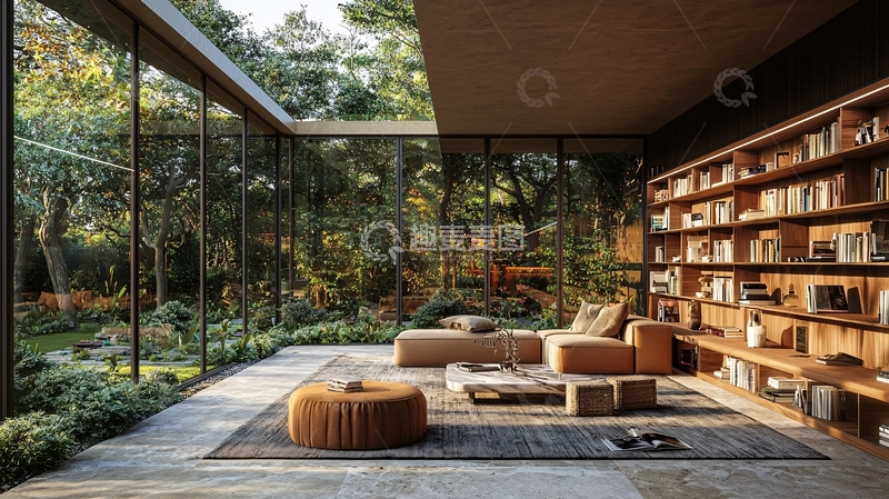 高清大图下载【趣麦麦图】现代简约玻璃房书房