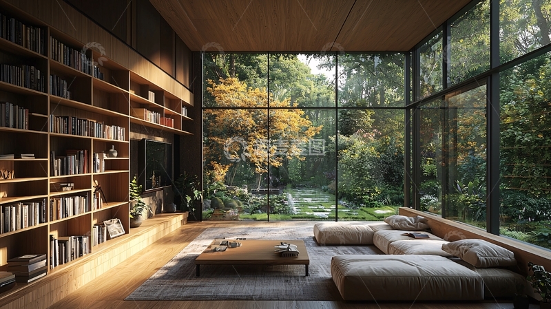 高清大图下载【趣麦麦图】极简风落地窗客厅