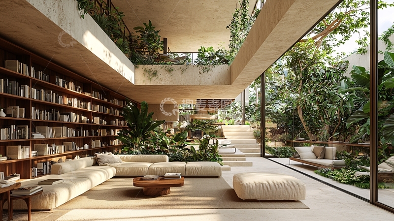 高清大图下载【趣麦麦图】现代简约绿植庭院别墅