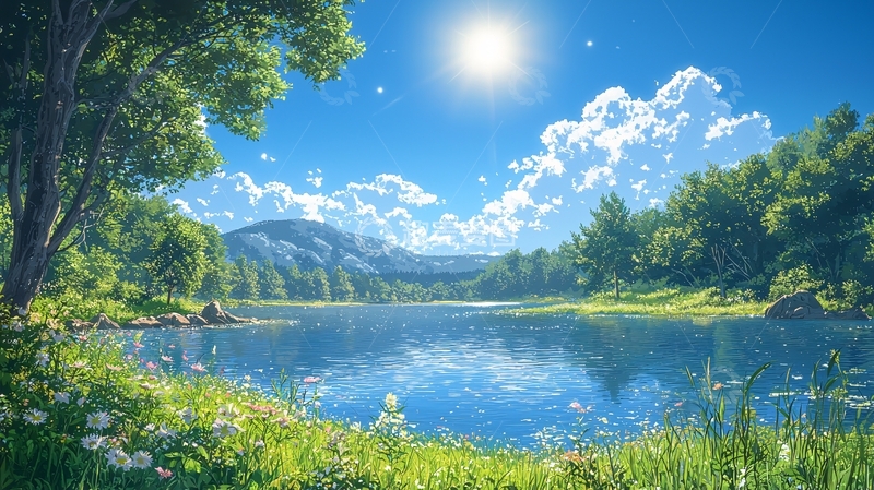 高清大图下载【趣麦麦图】阳光明媚的湖边风景