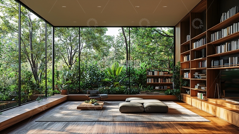 高清大图下载【趣麦麦图】现代极简落地窗客厅