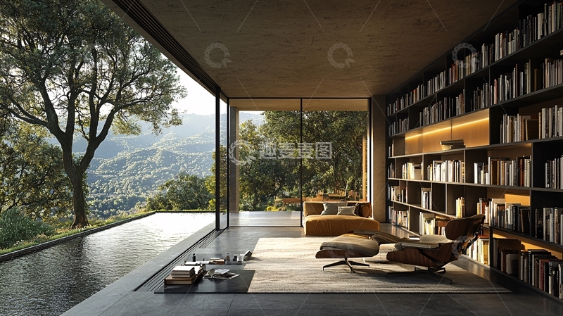 高清大图下载【趣麦麦图】极简现代山景书房