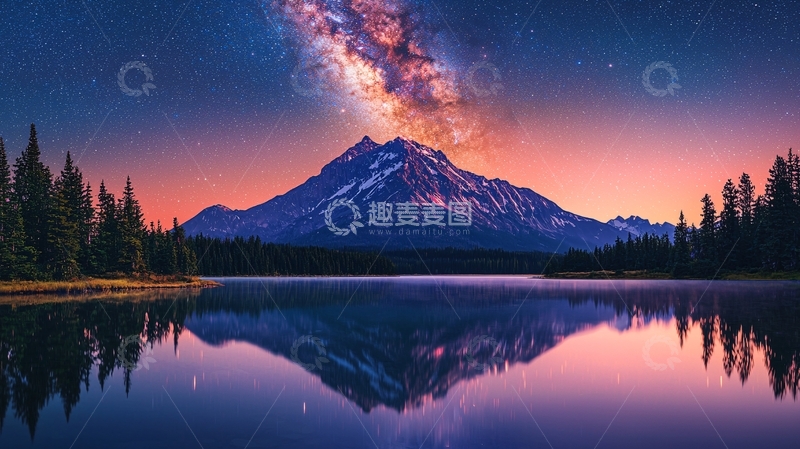 高清大图下载【趣麦麦图】星空下的山峰倒影