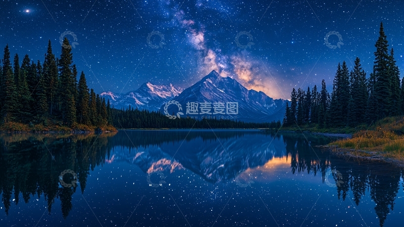 高清大图下载【趣麦麦图】星空下的宁静湖泊