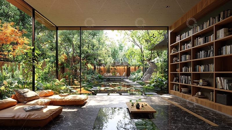 高清大图下载【趣麦麦图】极简日式庭院室内设计