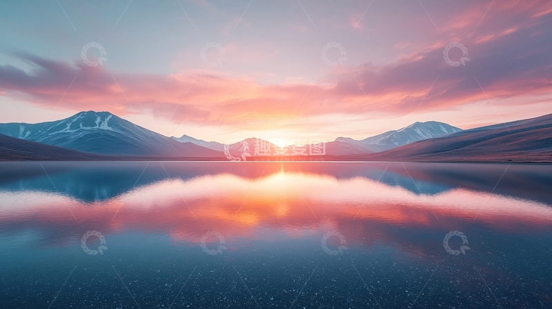 高清大图下载【趣麦麦图】日出山峰湖泊倒影
