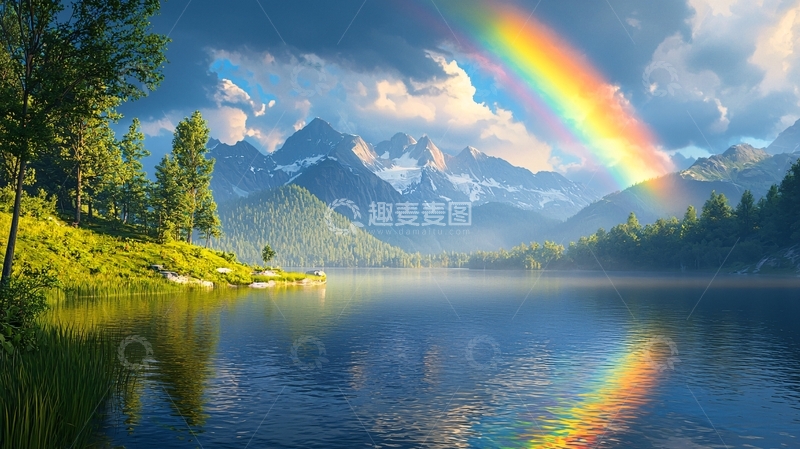 高清大图下载【趣麦麦图】彩虹山峰湖泊