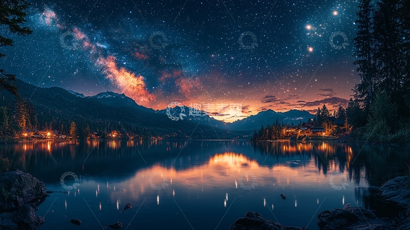 高清大图下载【趣麦麦图】星空湖泊山脉夜景