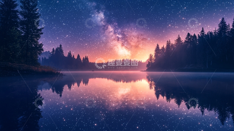 高清大图下载【趣麦麦图】星空倒影湖泊