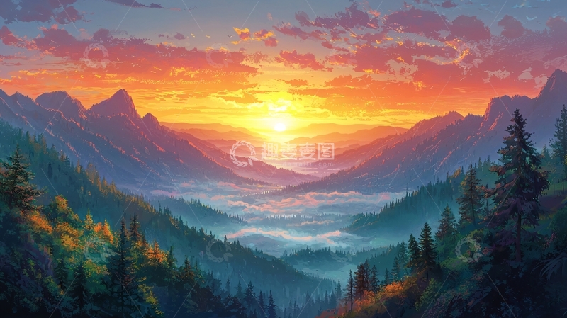 高清大图下载【趣麦麦图】山谷日出