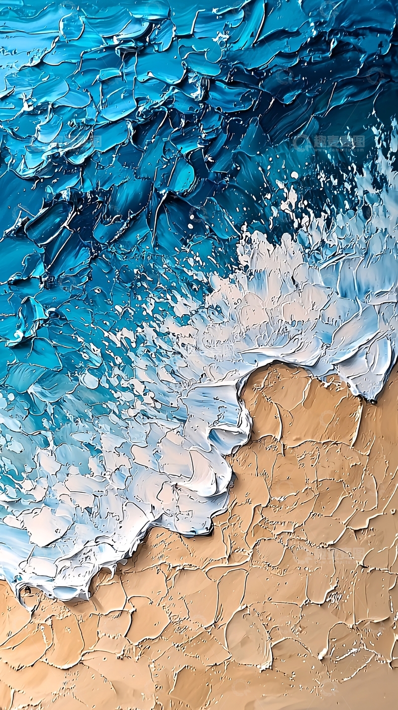 海浪拍打沙滩的油画