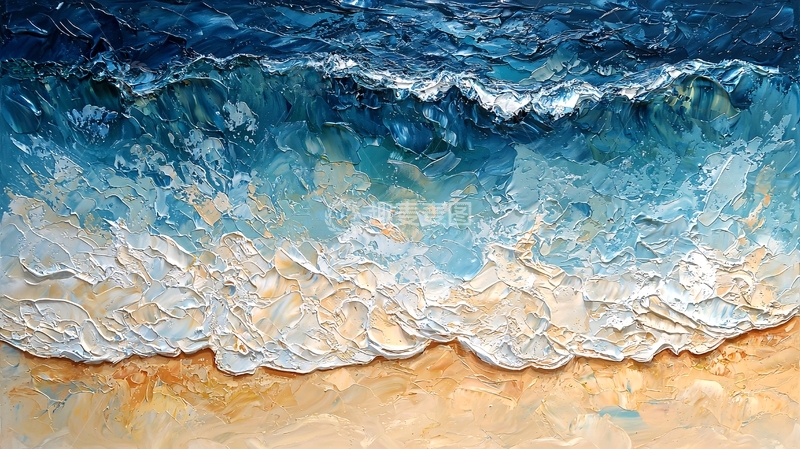 高清大图下载【趣麦麦图】油画质感海浪沙滩