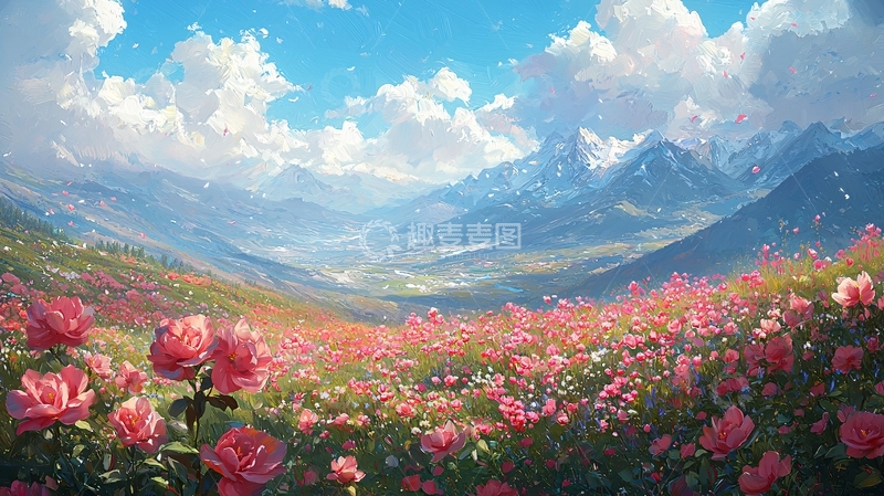 高清大图下载【趣麦麦图】山峦花海阳光明媚