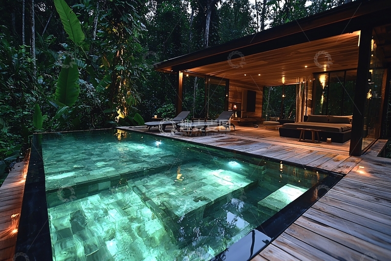 高清大图下载【趣麦麦图】热带雨林别墅泳池