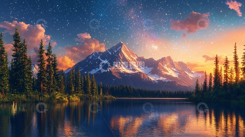 高清大图下载【趣麦麦图】星空下的雪山湖泊70