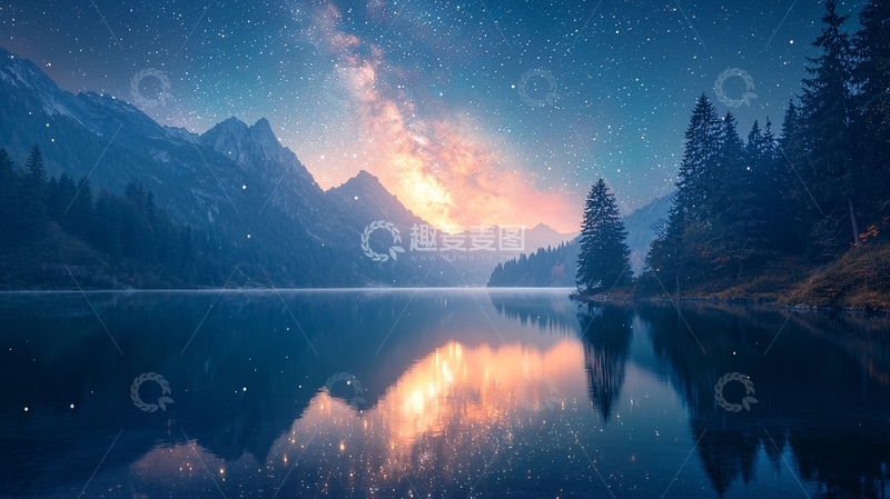 高清大图下载【趣麦麦图】星空倒影湖泊