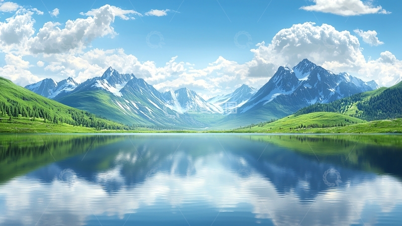 高清大图下载【趣麦麦图】雪山湖泊倒影