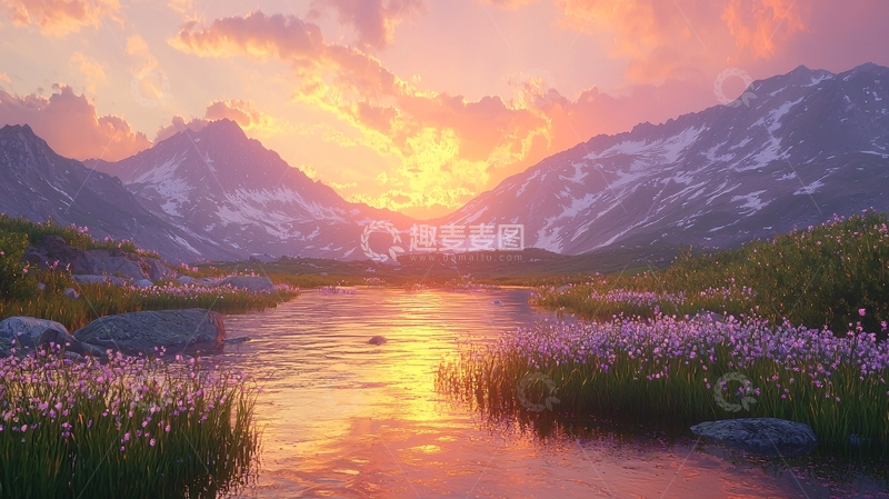 高清大图下载【趣麦麦图】日落山川河流景色