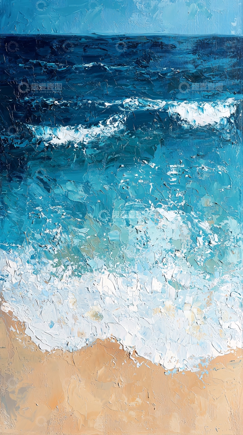 高清大图下载【趣麦麦图】海边浪花沙滩油画
