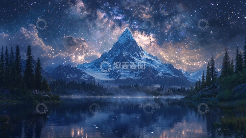 高清大图下载【趣麦麦图】星空下的雪山湖泊71