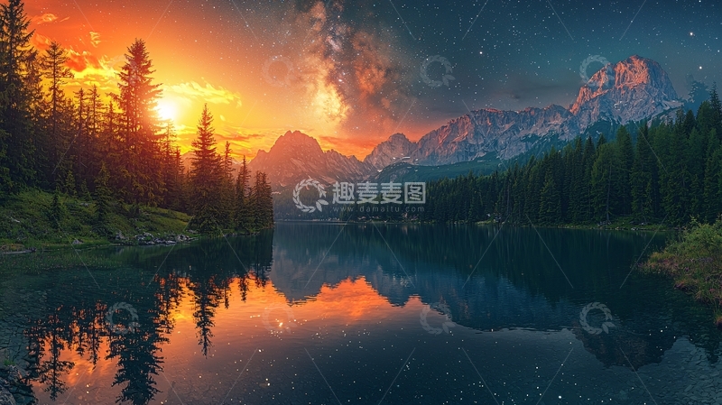 高清大图下载【趣麦麦图】壮丽山河日落湖景