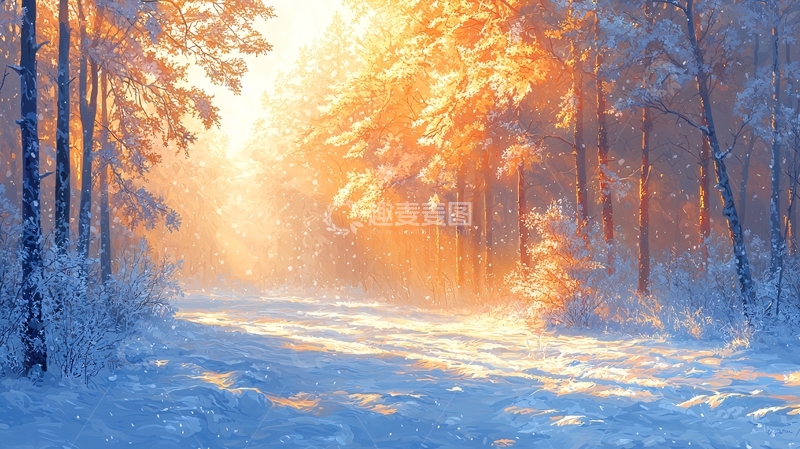 高清大图下载【趣麦麦图】冬日森林雪景阳光