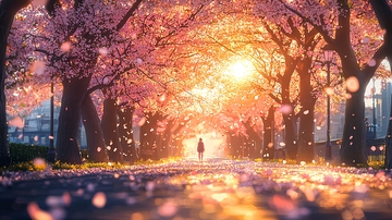 唯美樱花道落日余晖