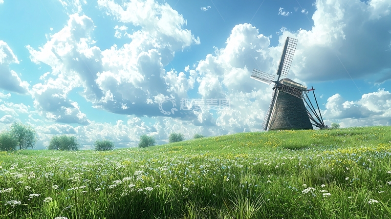 高清大图下载【趣麦麦图】风车田园风景