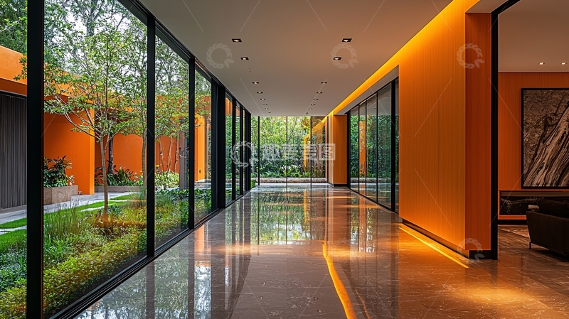 高清大图下载【趣麦麦图】明亮现代长廊庭院景观