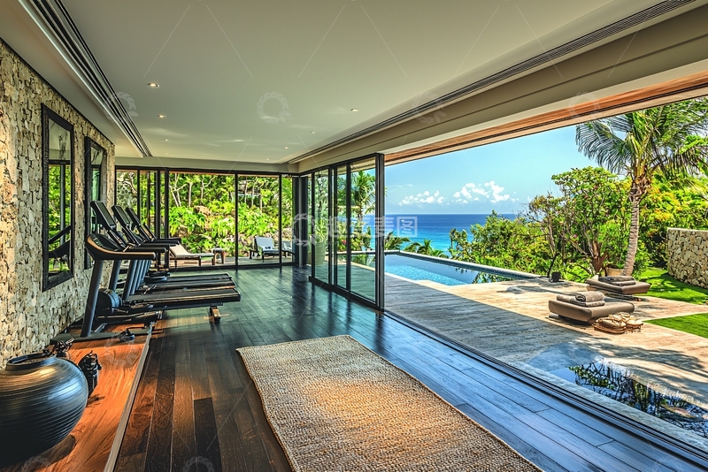 高清大图下载【趣麦麦图】海景别墅健身房