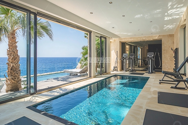 高清大图下载【趣麦麦图】海景别墅室内泳池健身房