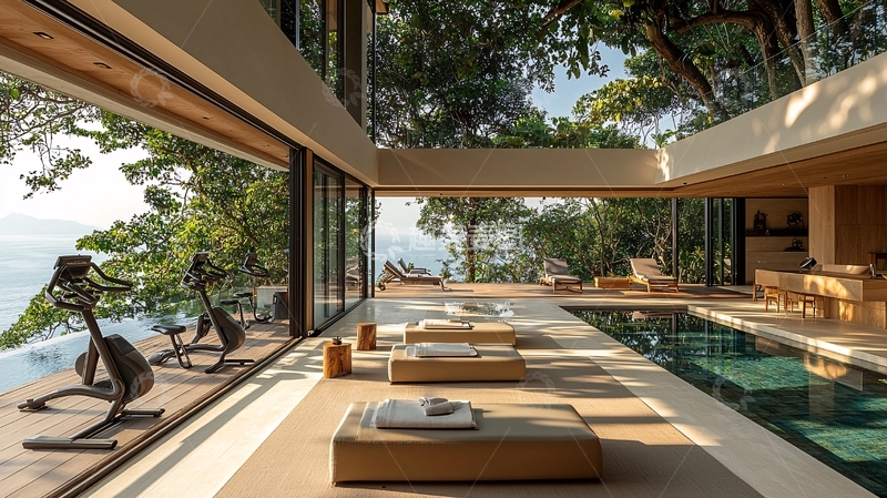 高清大图下载【趣麦麦图】海景别墅室内泳池健身房