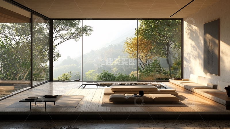 高清大图下载【趣麦麦图】极简日式风格落地窗景观房