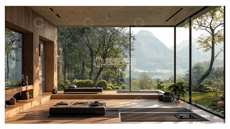 高清大图下载【趣麦麦图】极简风格落地窗别墅客厅