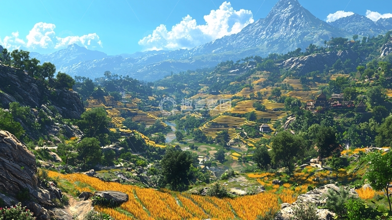 高清大图下载【趣麦麦图】山峦叠嶂的田园风光